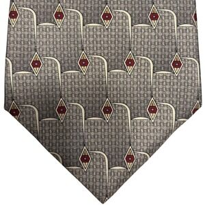 Arrow Mens Silk Tie Grey Red Geometric Diamond Pattern Made in USA 57x3.875
